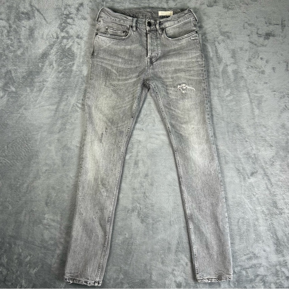 All Saints Cigarette Jeans Women's 28x29.5 Gray Skinny Fit Distressed Denim
